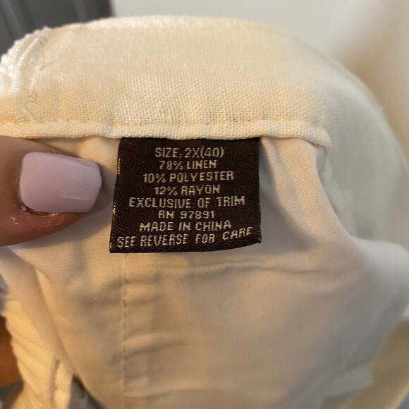 Old Skool NWT Ecru Ivory Linen Blend Pants Straight Leg Sz 2x / 40 - Picture 10 of 12